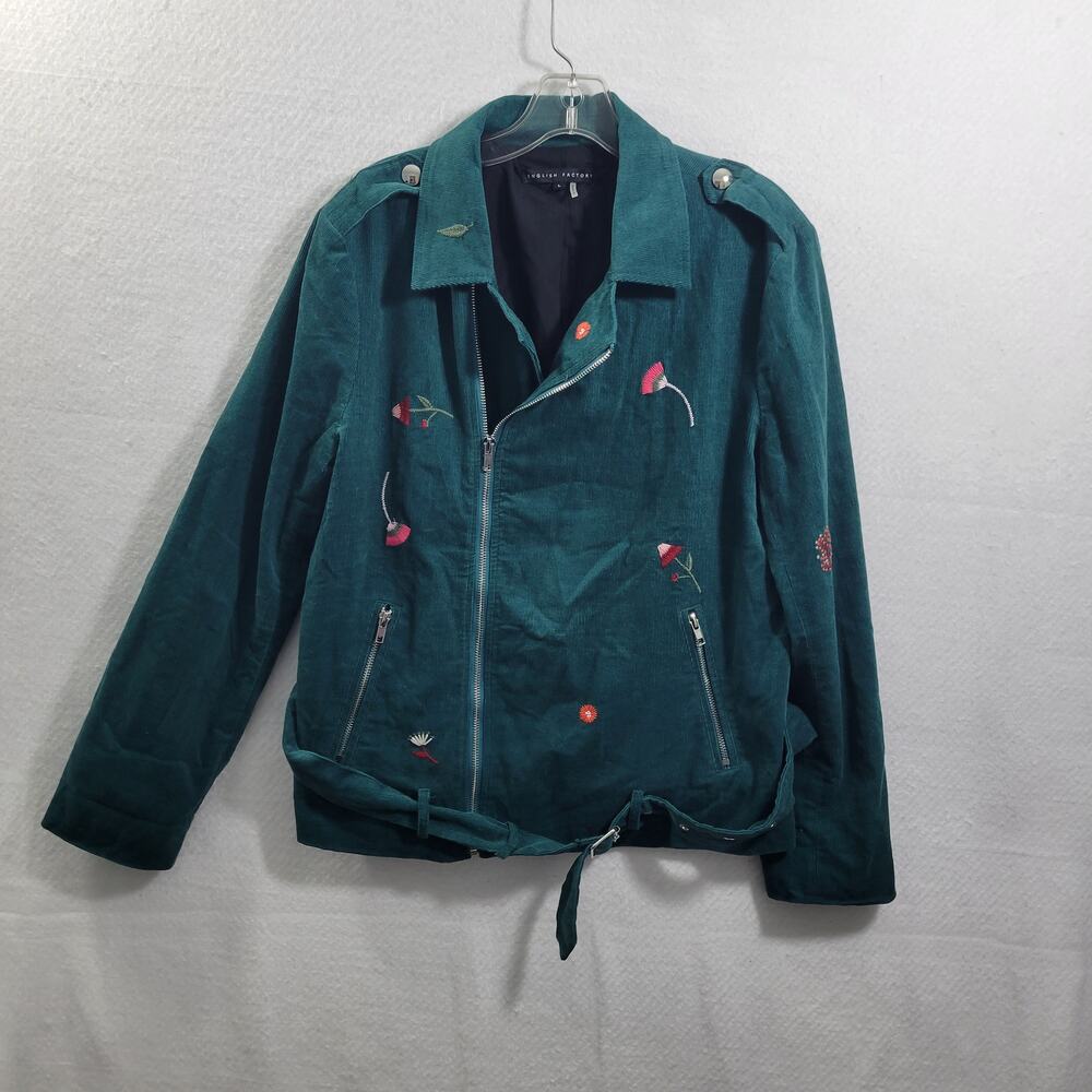 English Factory Green Corduroy with Embroidered Flowers Jacket Size L 11523-0481 - Picture 9 of 9